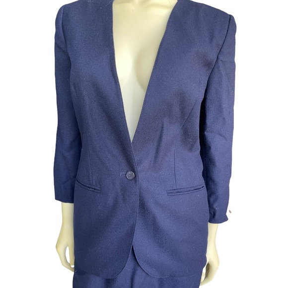 Jason Prescott 100% Wool Navy Blue Skirt Suit - Picture 3 of 11